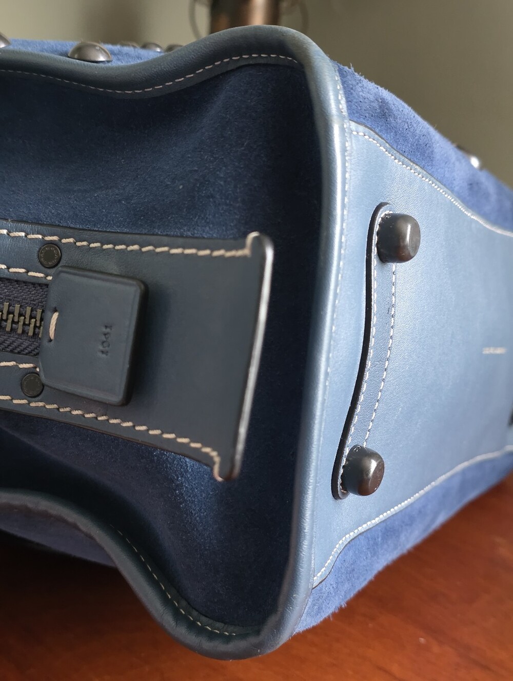 Coach 57163 Rogue 30 Western Rivets Blue Suede Leather Satchel Bag 1941 - Picture 9 of 16
